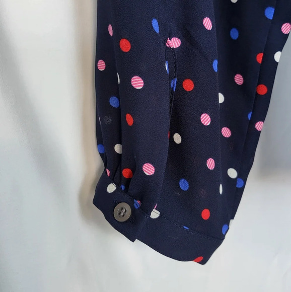 Talbots Navy Blue Polka‎ Dot Chiffon Long Sleeve Pullover Shirt Size M - Picture 5 of 7
